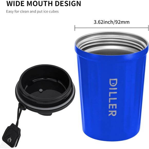 Insulated Water Bottle, 12 oz Vacuum Cup Coffee Mug w Lid Stainless Steel - Picture 5 of 7
